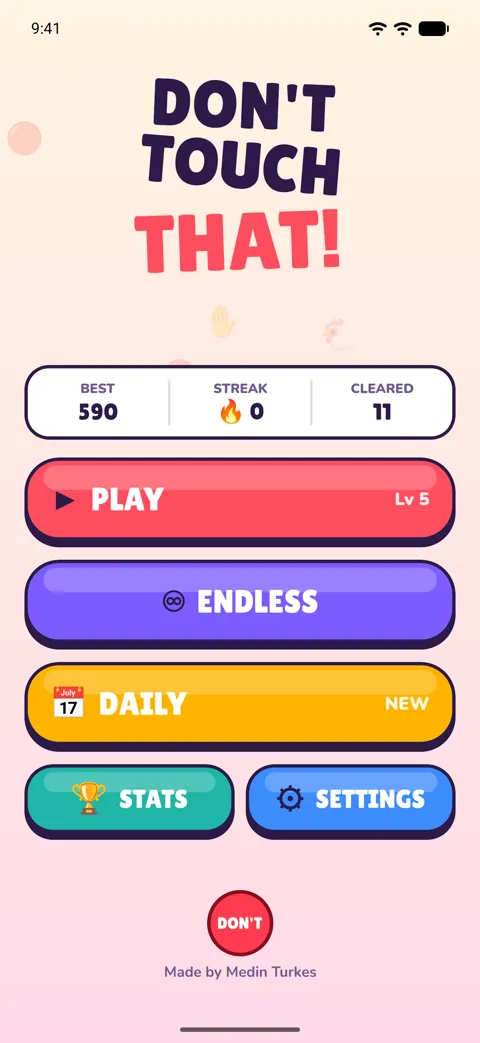 Main menu with Play, Endless and Daily modes