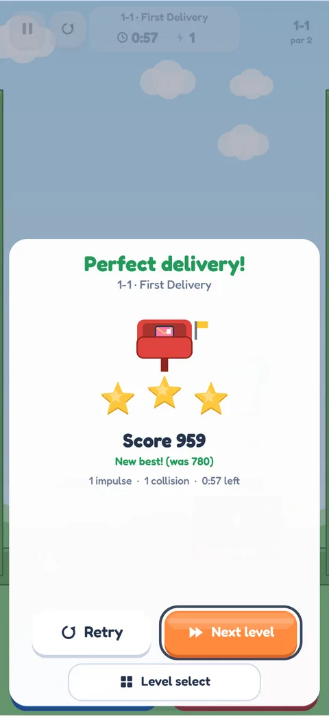 Perfect delivery screen with three stars