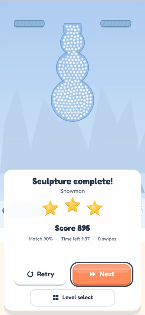 Sculpture complete screen with three stars for a snowman