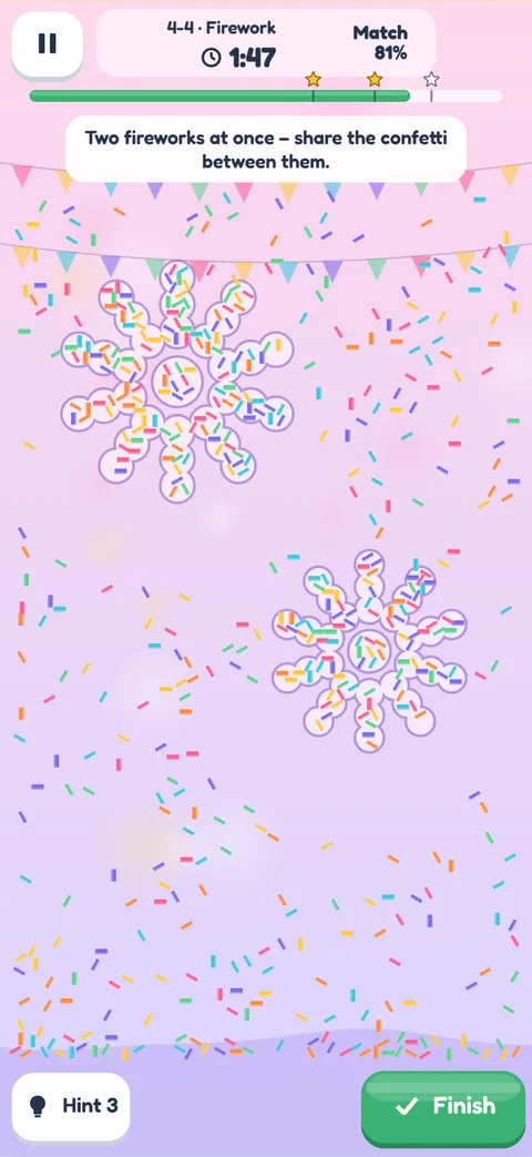 Confetti blown into two fireworks at a festival
